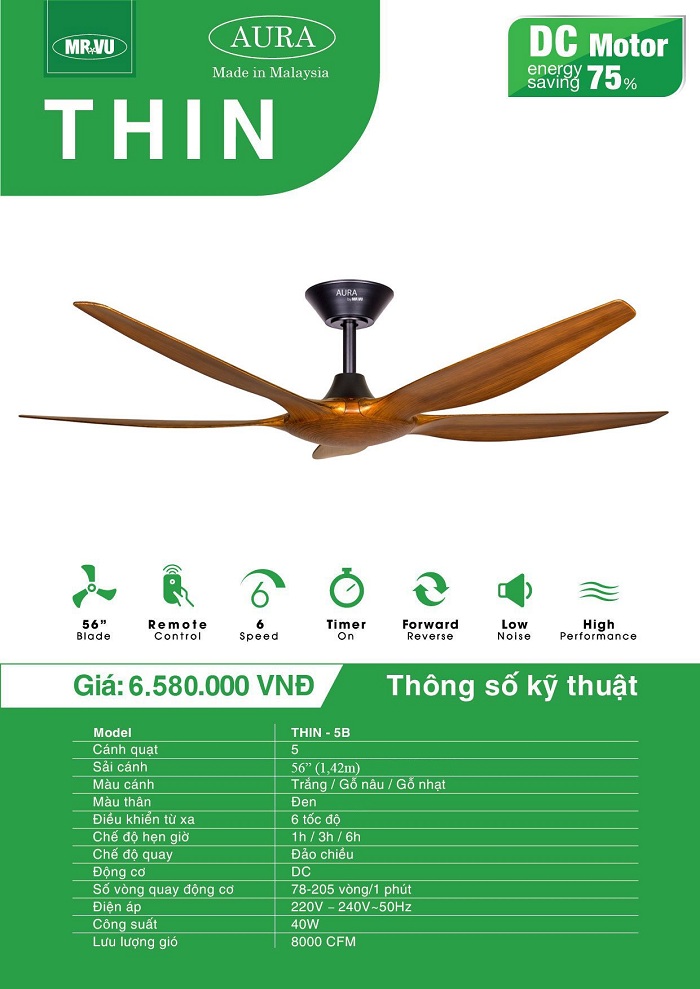 QUẠT TRẦN TRANG TRÍ MR.VŨ THIN-5B ĐEN