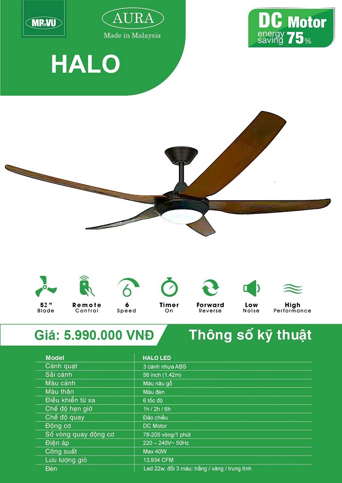 QUẠT TRẦN TRANG TRÍ MR.VŨ HALO LED