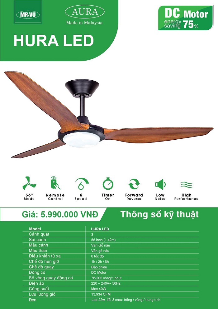 QUẠT TRẦN TRANG TRÍ MR.VŨ HURA LED