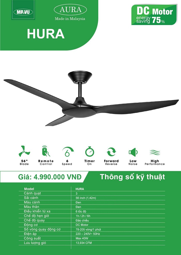 QUẠT TRẦN TRANG TRÍ MR.VŨ HURA MB