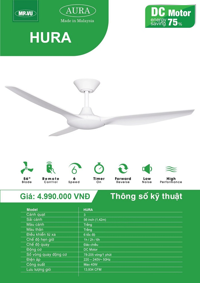 QUẠT TRẦN TRANG TRÍ MR.VŨ HURA WH