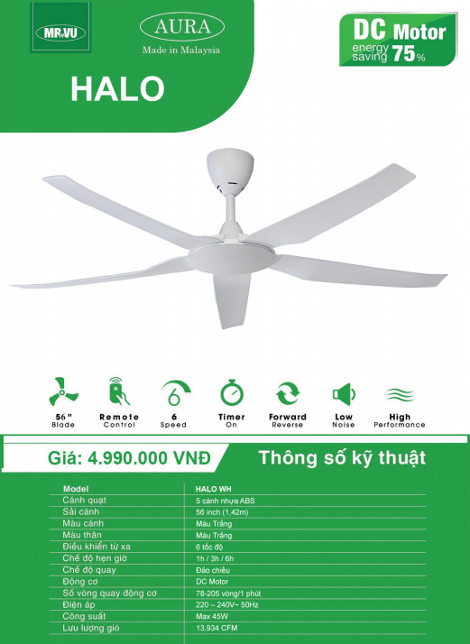 QUẠT TRẦN TRANG TRÍ MR.VŨ HALO WH