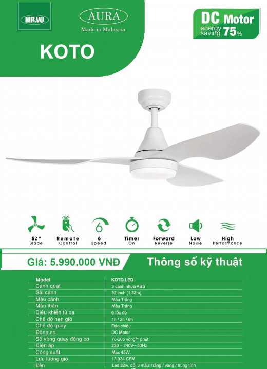 QUẠT TRẦN TRANG TRÍ MR.VŨ KOTO LED