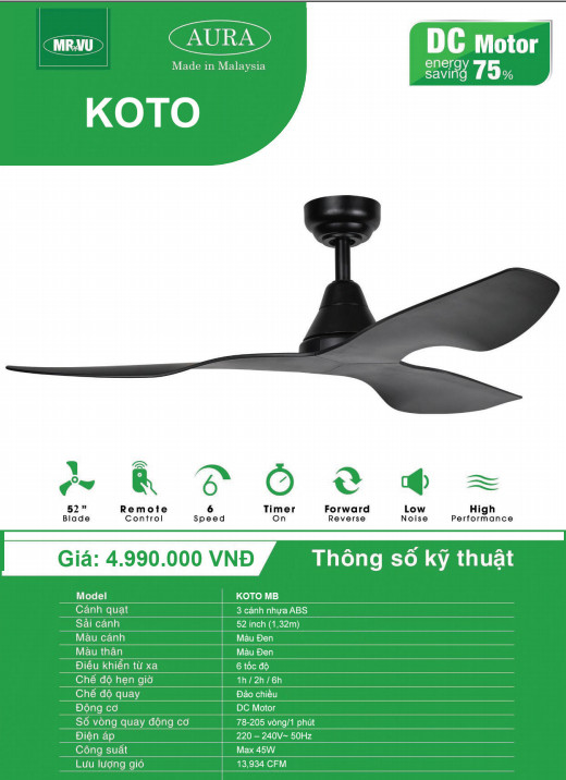 QUẠT TRẦN TRANG TRÍ MR.VŨ KOTO MB