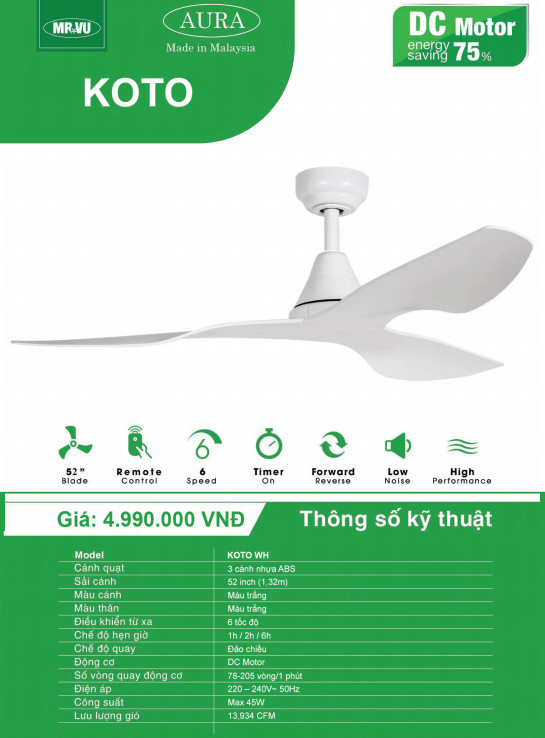 QUẠT TRẦN TRANG TRÍ MR.VŨ KOTO WH