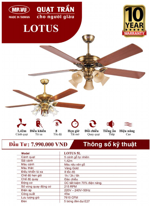 QUẠT TRẦN CHO NGƯỜI GIÀU MR.VŨ LOTUS 5L