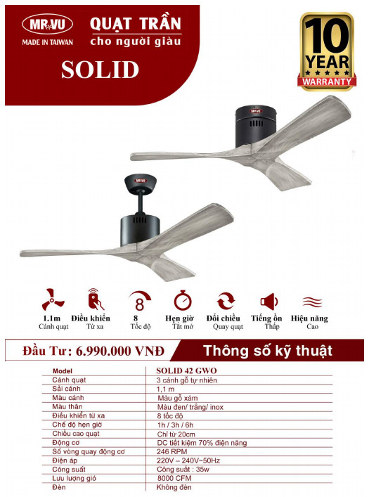 QUẠT TRẦN CHO NGƯỜI GIÀU MR.VŨ SOLID 42 GWO