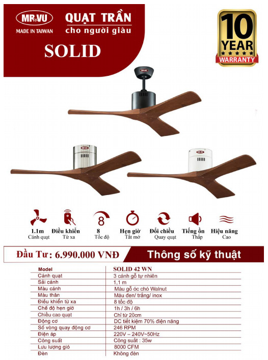 QUẠT TRẦN CHO NGƯỜI GIÀU MR.VŨ SOLID 42 WN