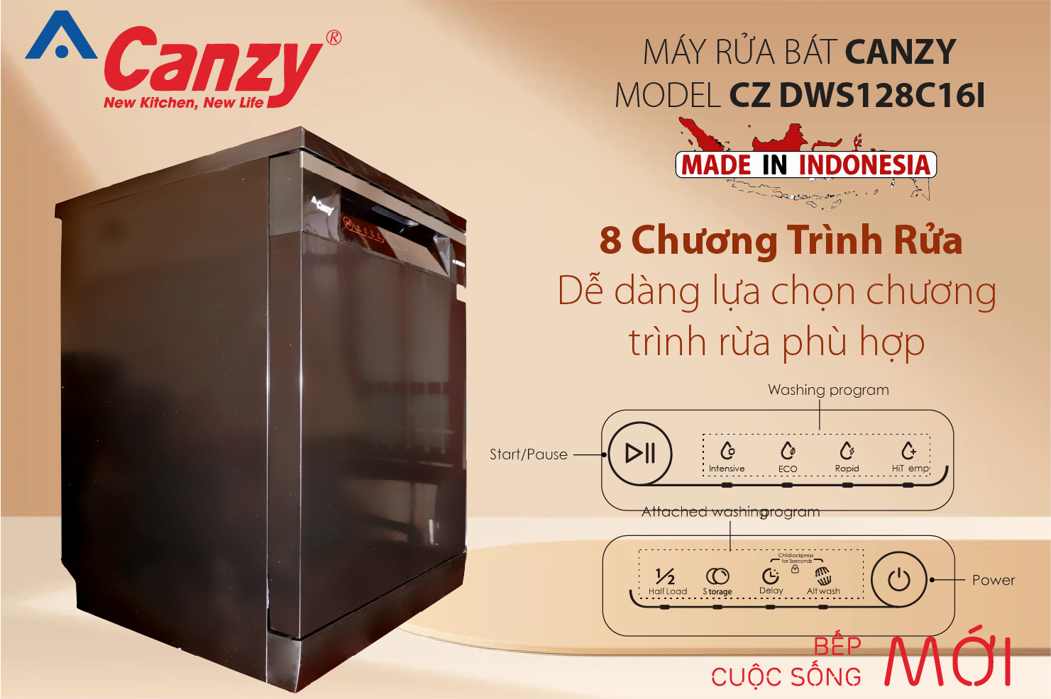 Máy Rửa Bát Canzy CZ-DWS128C16I