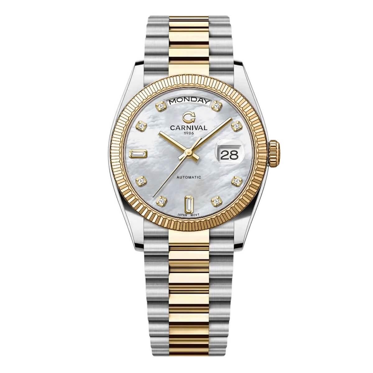 Đồng Hồ Nam Carnival 8239G Size 38mm Dáng Rolex Day Date Máy Tự Động Kính Sapphire Mặt Xà Cừ