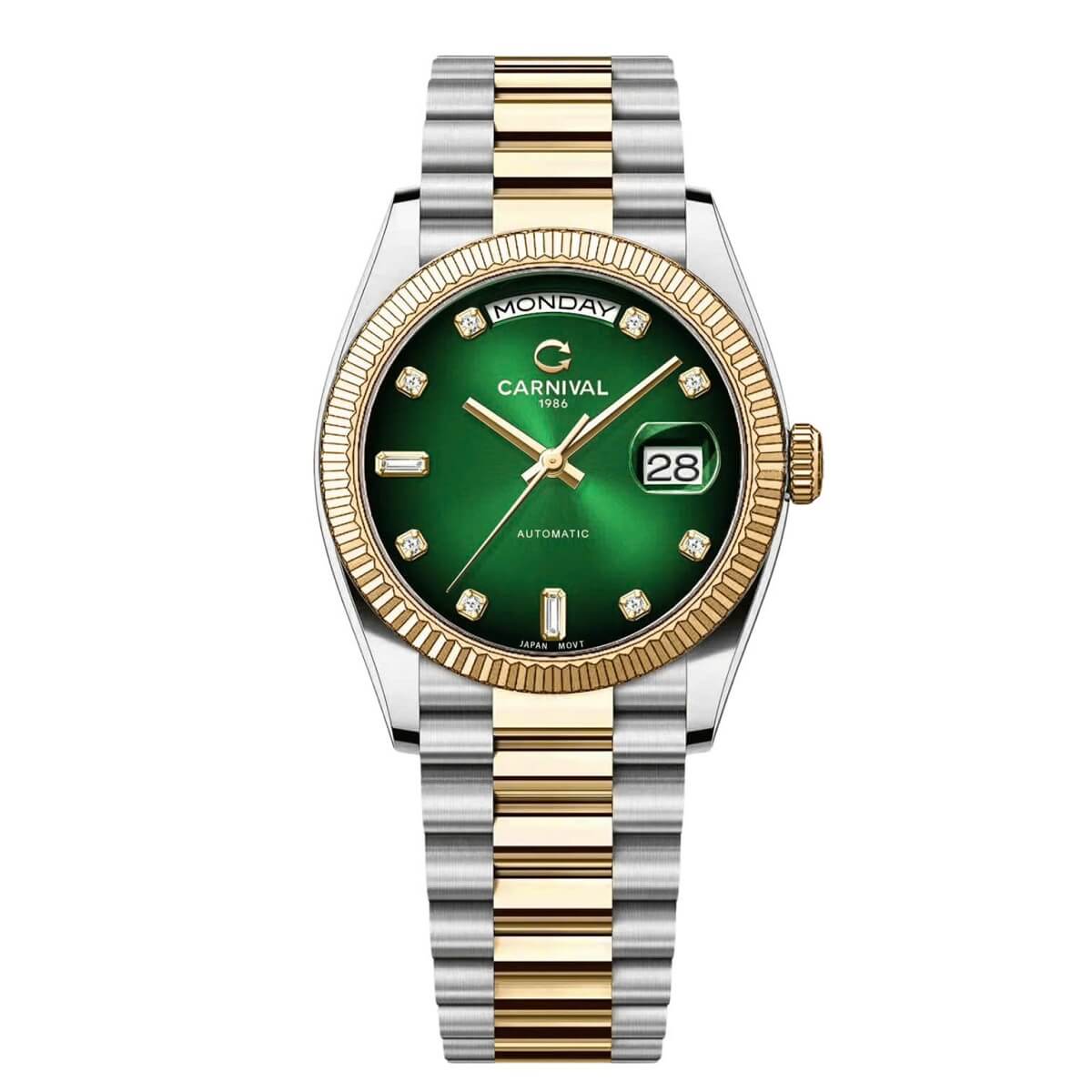 Đồng Hồ Nam Carnival 8239G Size 38mm Dáng Rolex Day Date Máy Tự Động Kính Sapphire Kim Loại Vàng Hồng