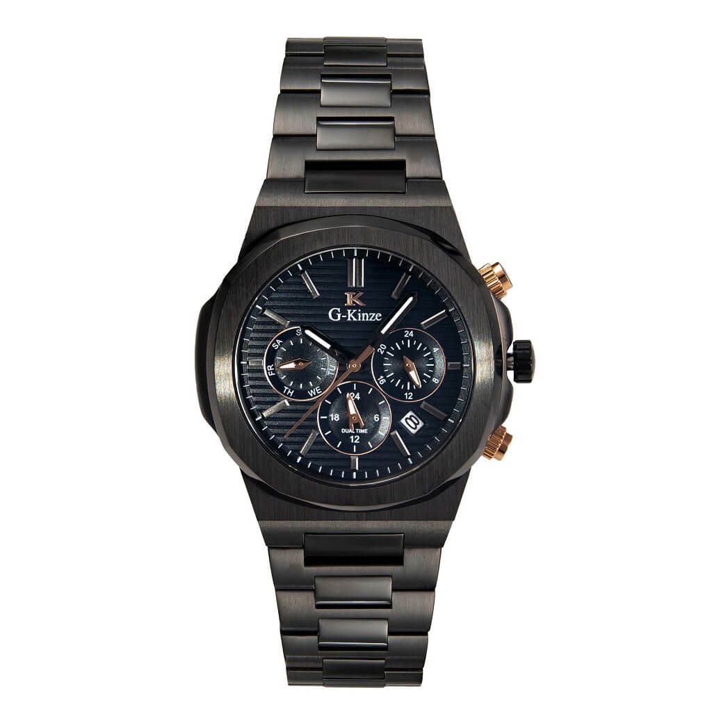 Đồng Hồ Nam G-Kinze GK8082M Size 40mm Máy Pin Chronogarph Kính Sapphire Kim Loại Màu Đen