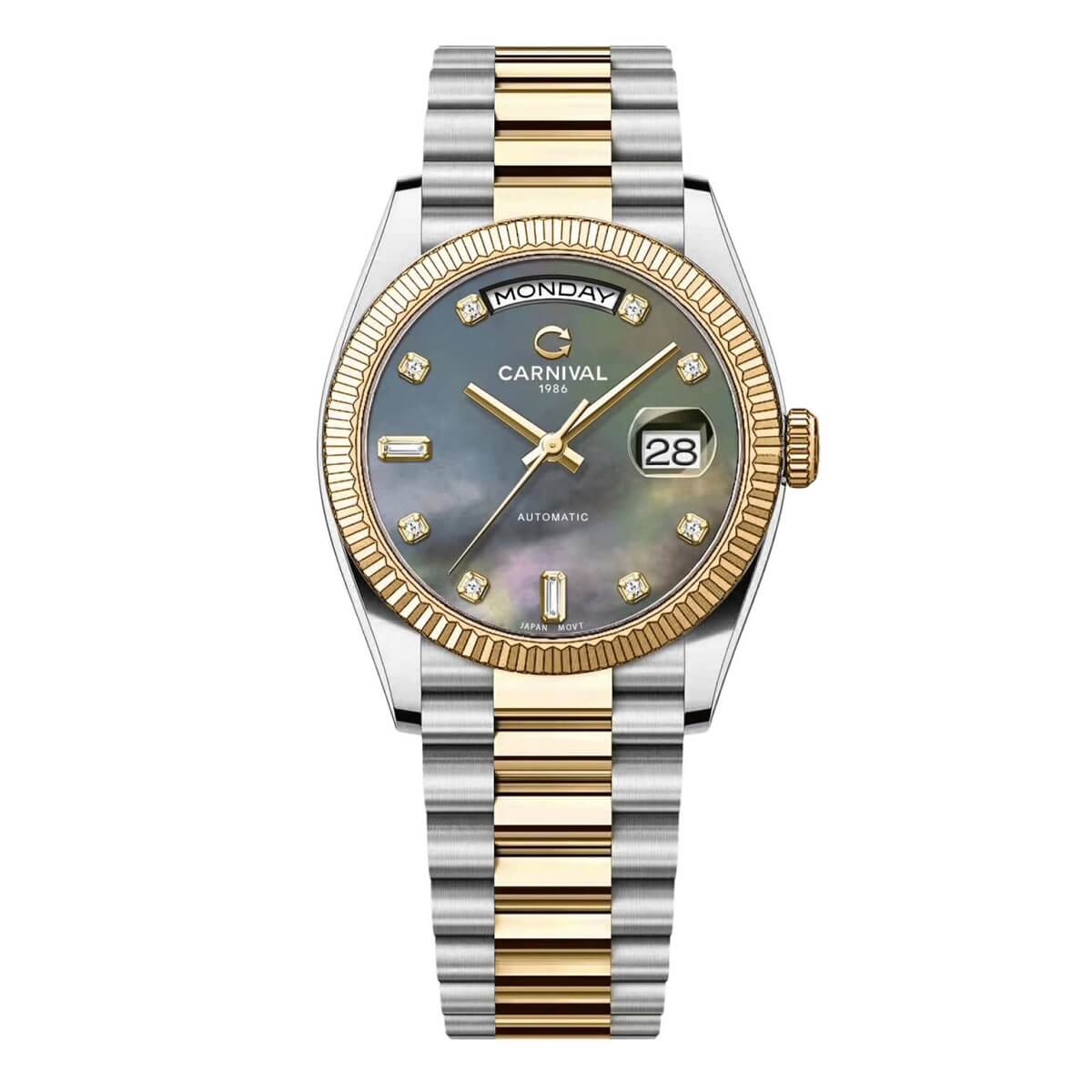 Đồng Hồ Nam Carnival 8239G Size 38mm Dáng Rolex Day Date Máy Tự Động Kính Sapphire Mặt Xà Cừ