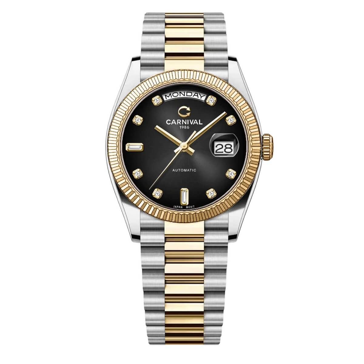 Đồng Hồ Nam Carnival 8239G Size 38mm Dáng Rolex Day Date Máy Tự Động Kính Sapphire Kim Loại Vàng Hồng