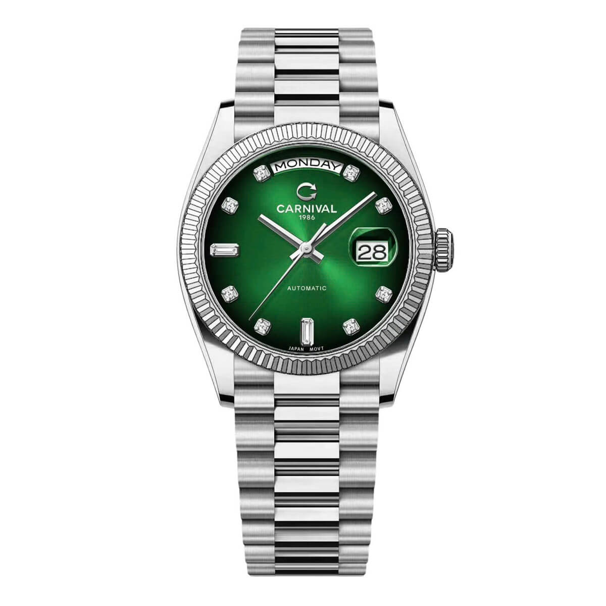 Đồng Hồ Nam Carnival 8239G Size 38mm Dáng Rolex Day Date Máy Tự Động Kính Sapphire Kim Loại Inox Mặt Nâu