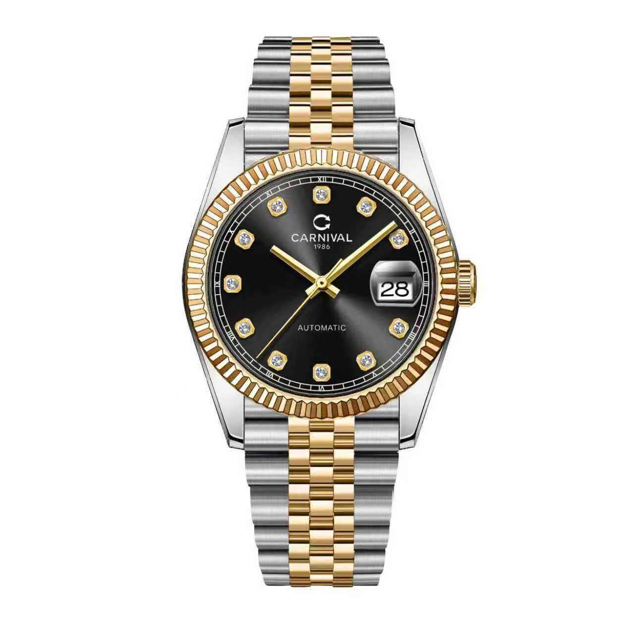 Đồng Hồ Nam Carnival 8250G Size 38mm Dáng Rolex Datejust Máy Tự Động Kính Sapphire Kim Loại Demi Vàng Mặt Trắng
