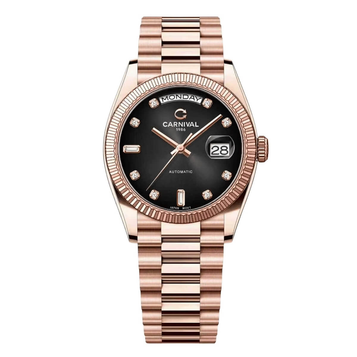 Đồng Hồ Nam Carnival 8239G Size 38mm Dáng Rolex Day Date Máy Tự Động Kính Sapphire Kim Loại Demi Vàng Mặt Trắng