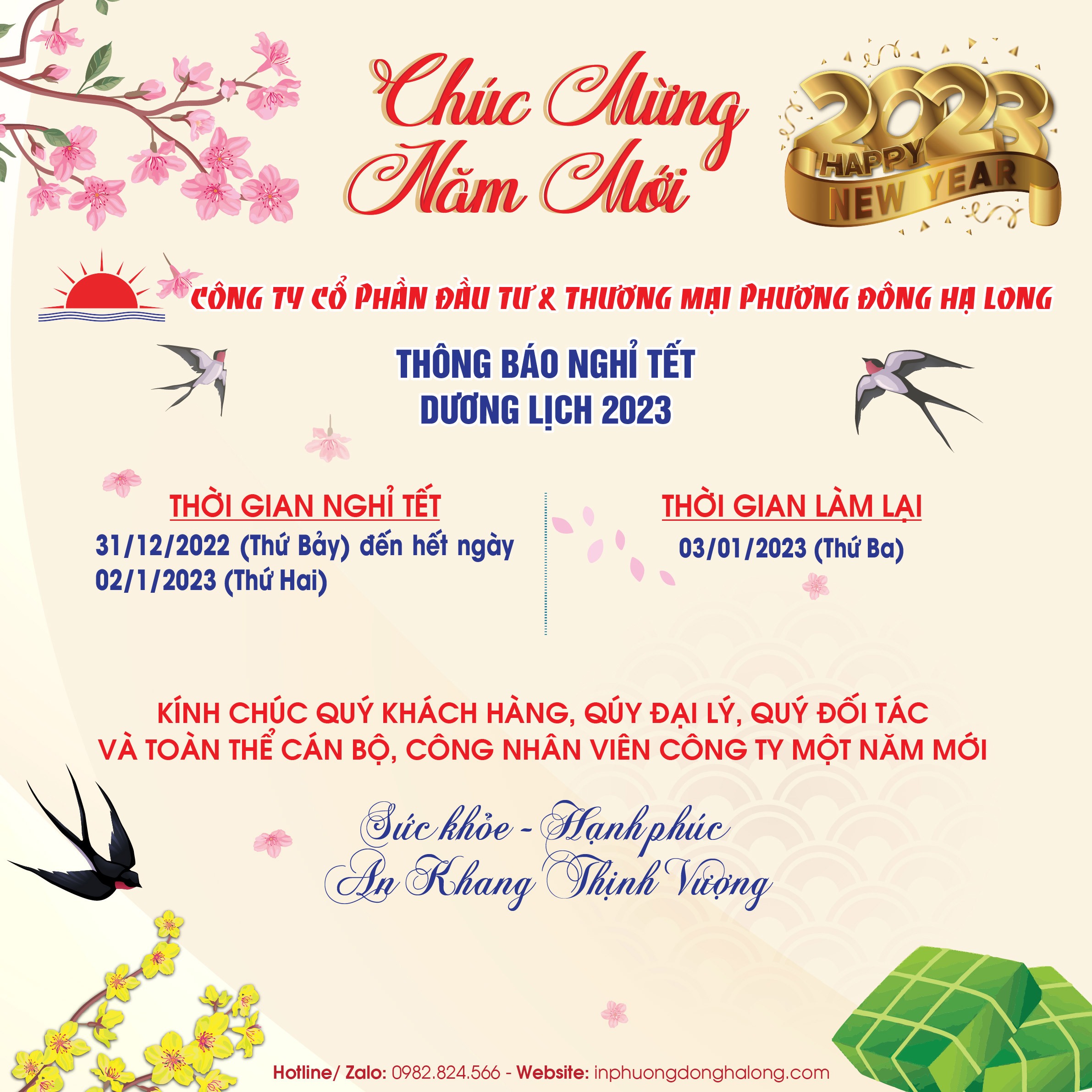 Thông báo lịch nghỉ tết dương lịch 2023