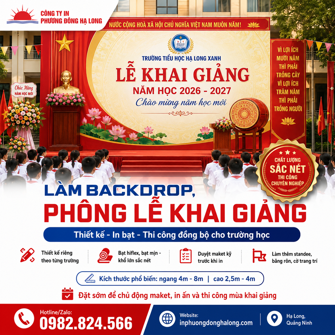 Làm backdrop, phông lễ khai giảng cho trường học tại Hạ Long