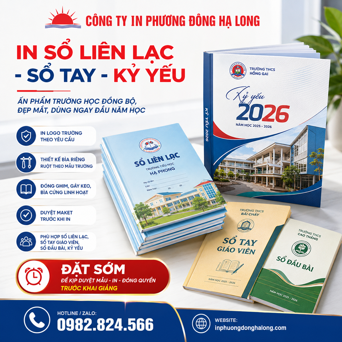 In sổ liên lạc, sổ tay, kỷ yếu in logo trường tại Hạ Long