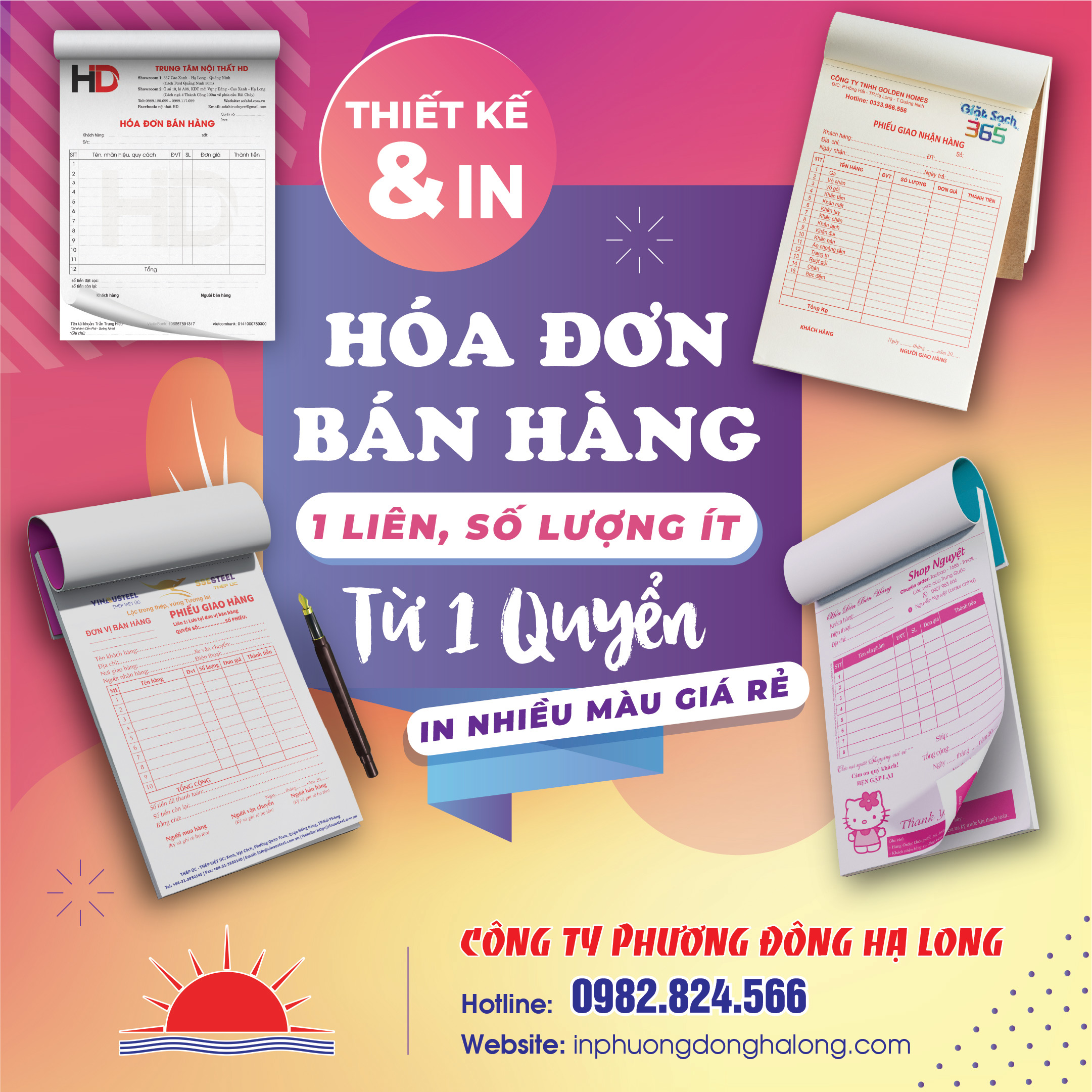 Nhận in Hóa Đơn Bán Lẻ 1 liên số lượng ít từ 1 quyển, in nhiều màu giá rẻ