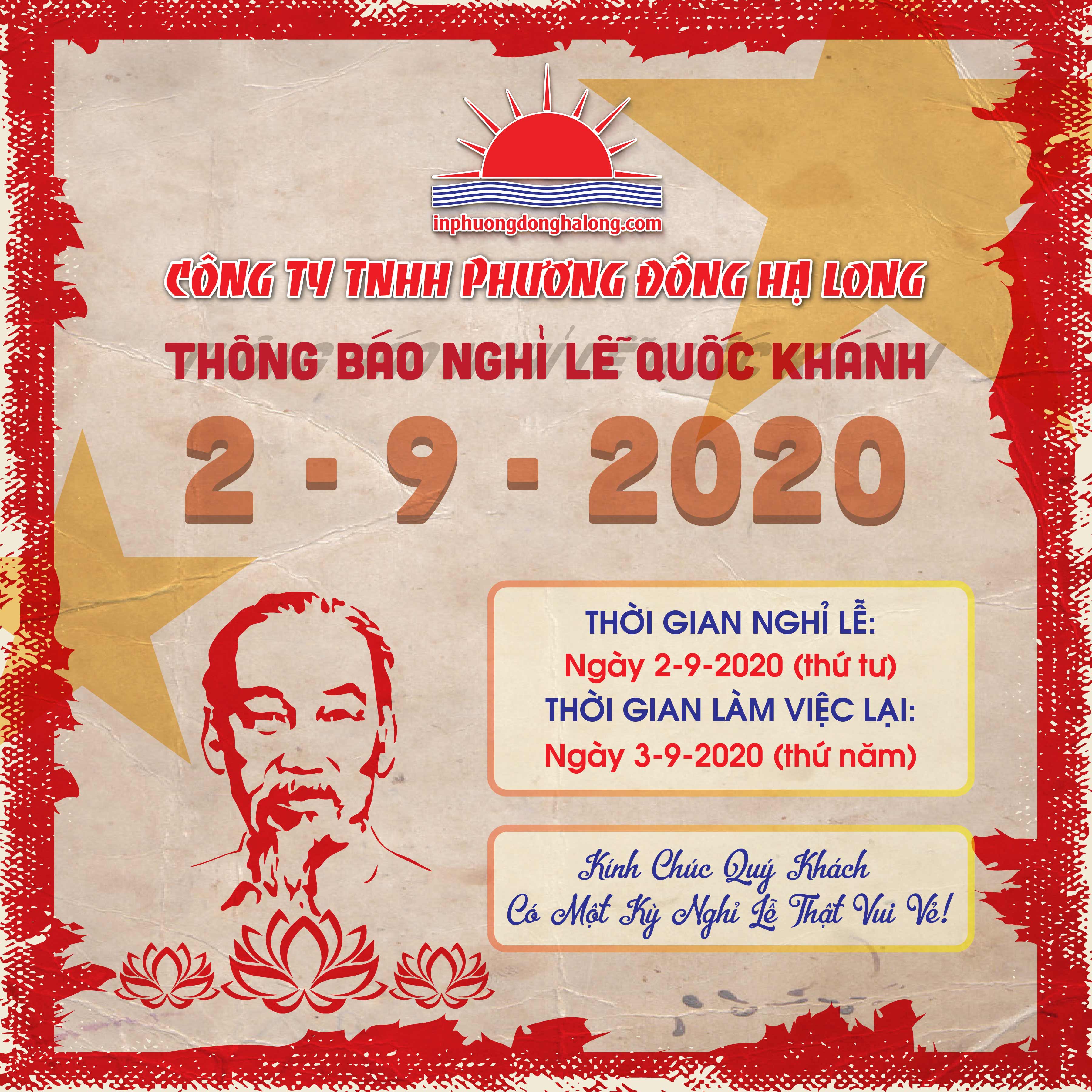 Thông báo lịch nghỉ Lễ Quốc Khánh 02/9/2020