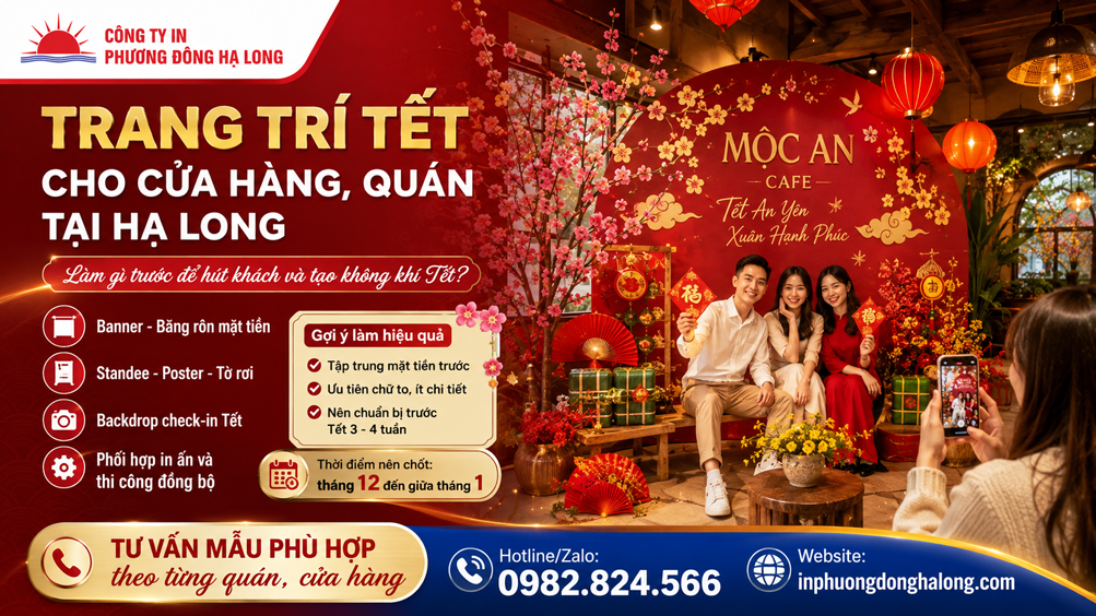 Backdrop check-in Tết cho quán cafe tại Hạ Long