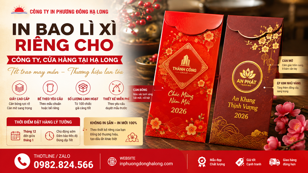 Bao lì xì cán bóng, cán mờ và ép kim tại Hạ Long