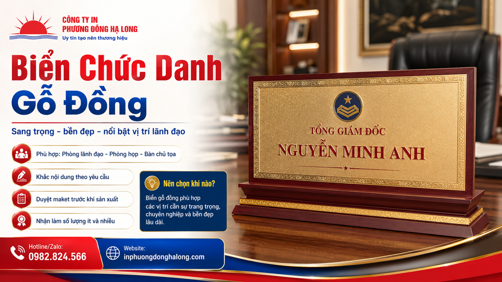 Biển chức danh gỗ đồng cho phòng lãnh đạo tại Hạ Long