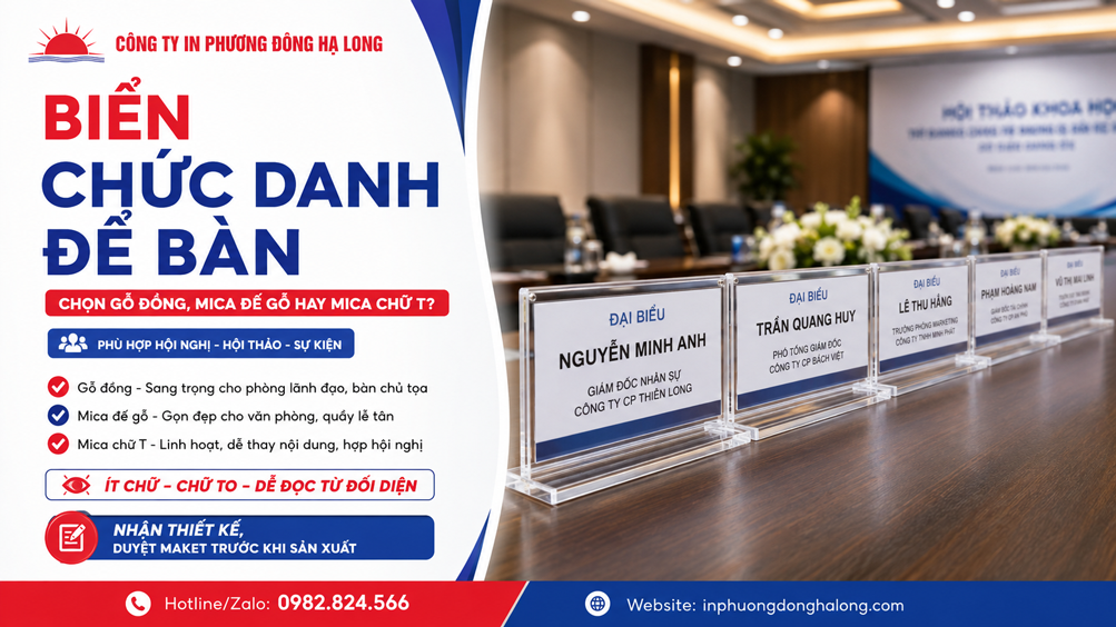 Biển mica chữ T ghi tên đại biểu cho hội nghị tại Hạ Long
