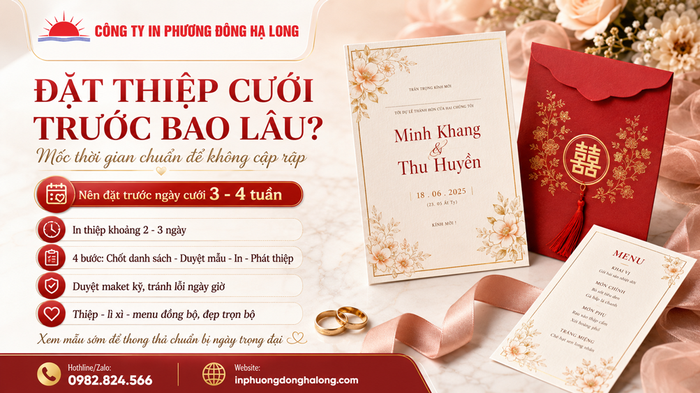 Bộ thiệp cưới bao lì xì menu tiệc đồng bộ tại Hạ Long