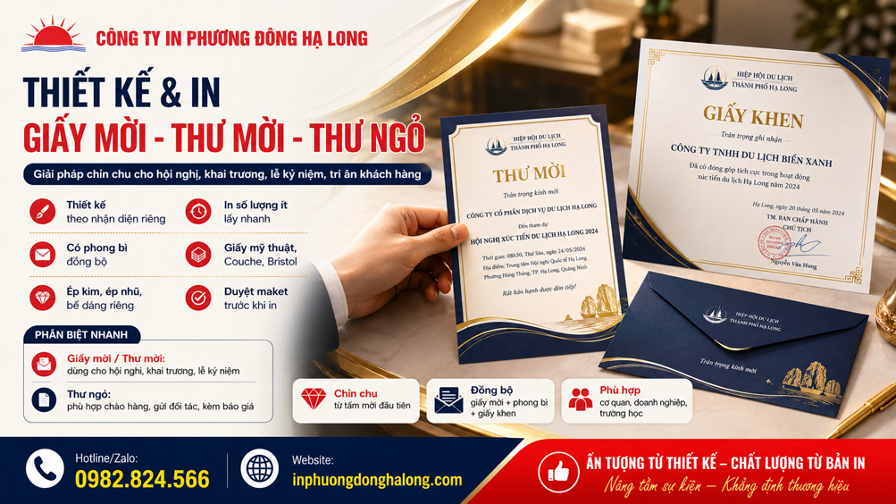 Bộ giấy mời phong bì đồng bộ cho hội nghị sự kiện tại Hạ Long