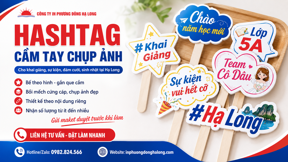Bộ hashtag cầm tay bế theo hình có que cầm tại Hạ Long
