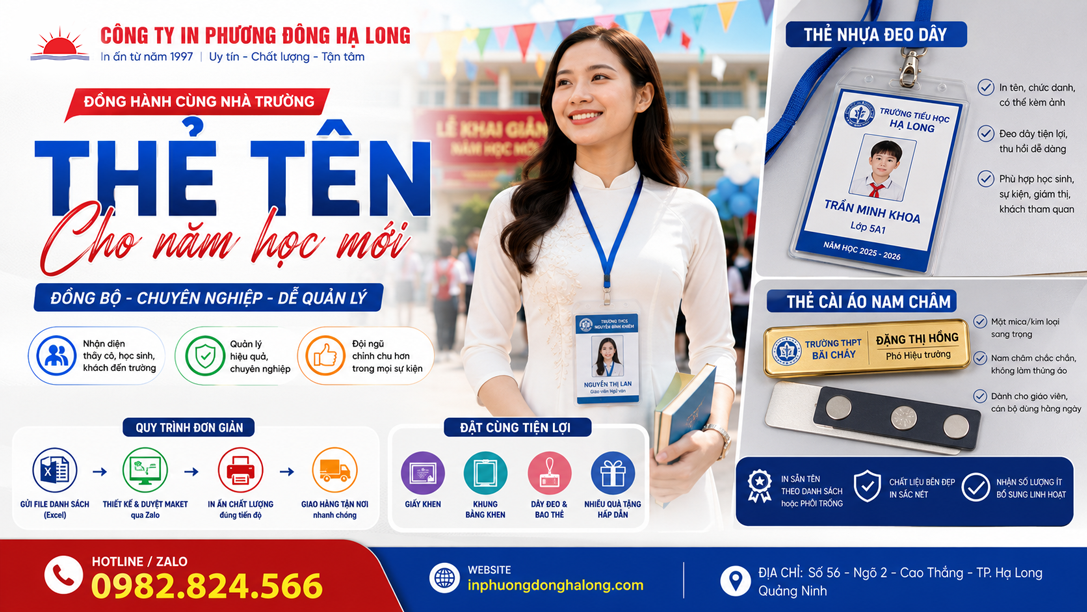 Bộ thẻ tên dây đeo bao thẻ cho trường học tại Hạ Long