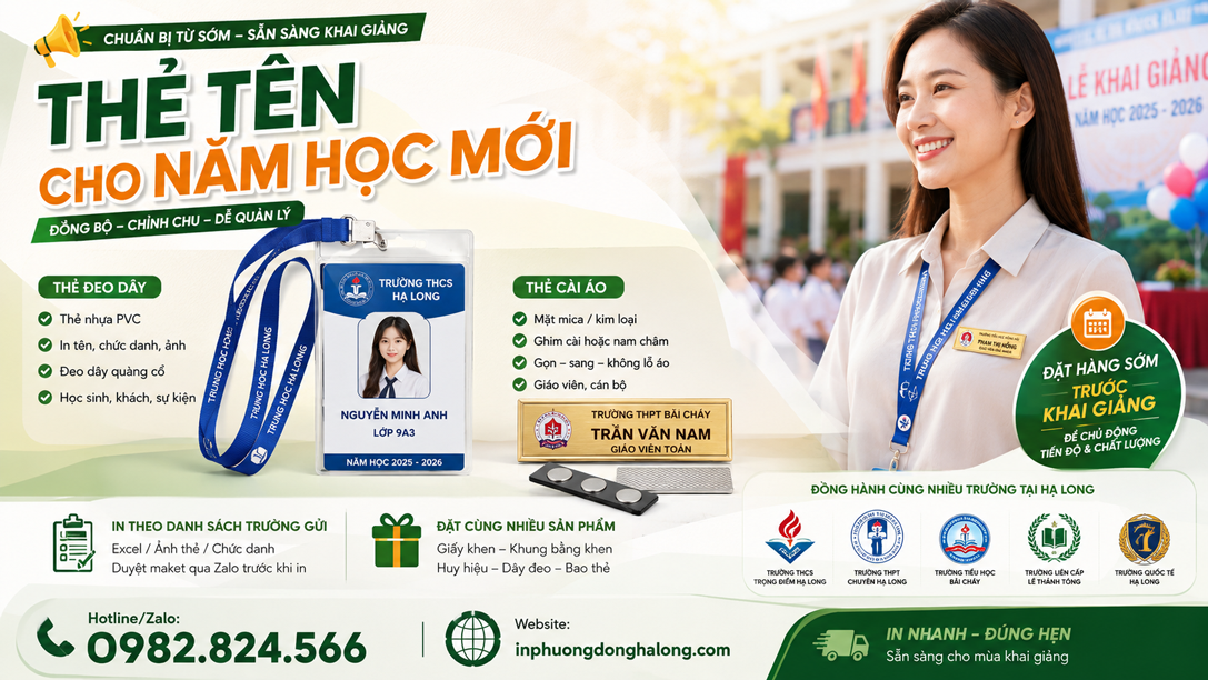 Bộ thẻ tên dây đeo bao thẻ cho trường học tại Hạ Long 1