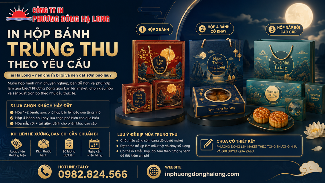 Các kiểu hộp bánh Trung thu in theo yêu cầu tại Hạ Long