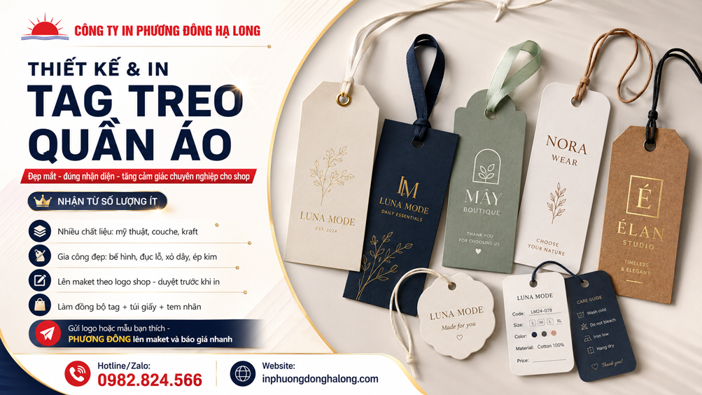 Các loại tag treo quần áo: giấy mỹ thuật, kraft, ép kim, bế hình