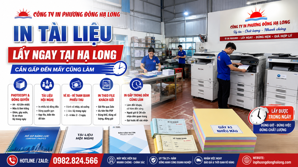 Các dịch vụ in nhanh lấy ngay tại Hạ Long