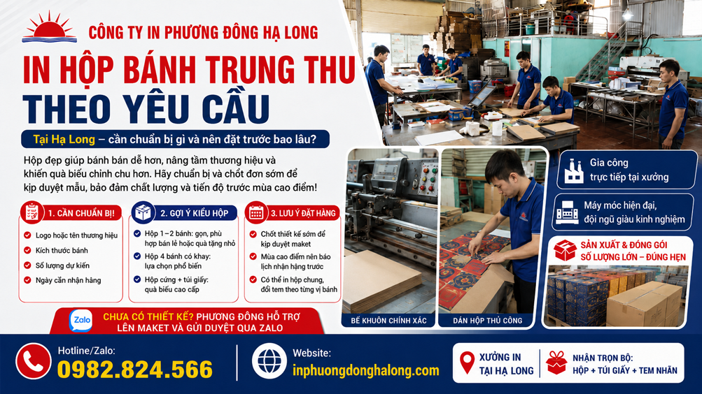 Gia công hộp bánh Trung thu tại xưởng in Phương Đông Hạ Long
