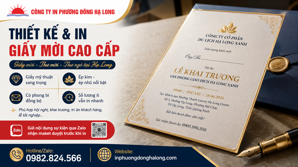 Giấy mời ép kim trên giấy mỹ thuật sang trọng