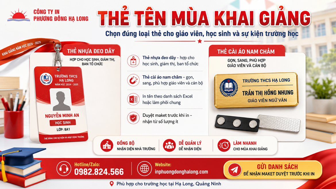 Thẻ nhựa đeo dây và thẻ cài áo cho trường học