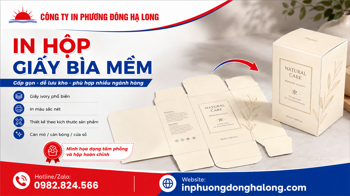 Hộp giấy ivory bìa mềm gấp gọn tại Hạ Long