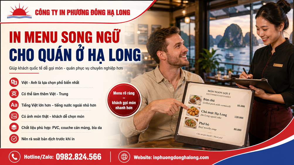 Khách nước ngoài gọi món bằng menu song ngữ tại Hạ Long