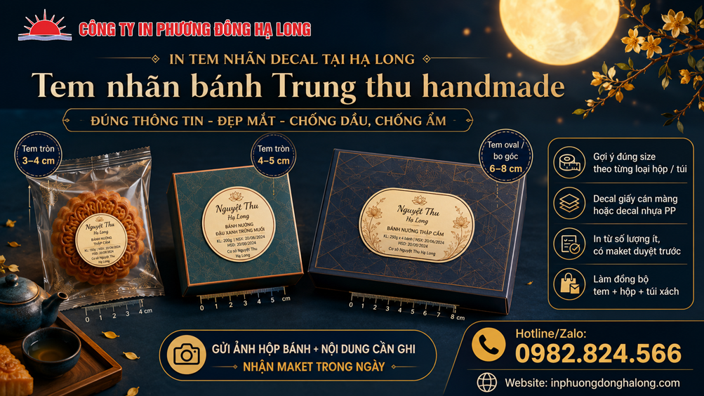 Kích thước tem nhãn phù hợp từng loại hộp bánh Trung thu