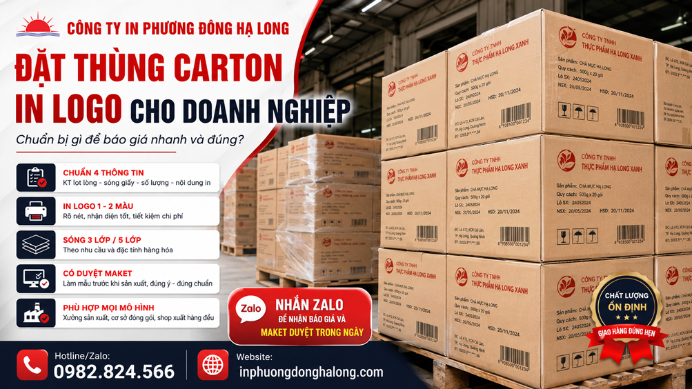 Lô thùng carton in logo sản xuất cho doanh nghiệp Quảng Ninh