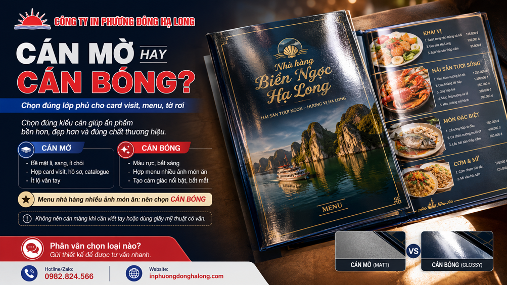 Menu cán bóng làm ảnh món ăn rực rỡ bắt mắt