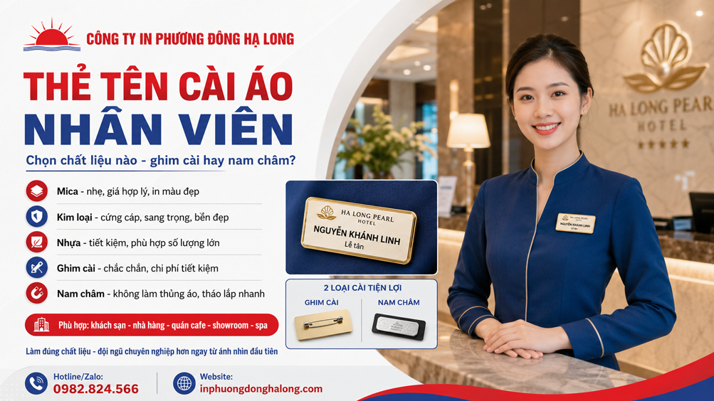 Nhân viên khách sạn đeo thẻ tên cài áo tại Hạ Long