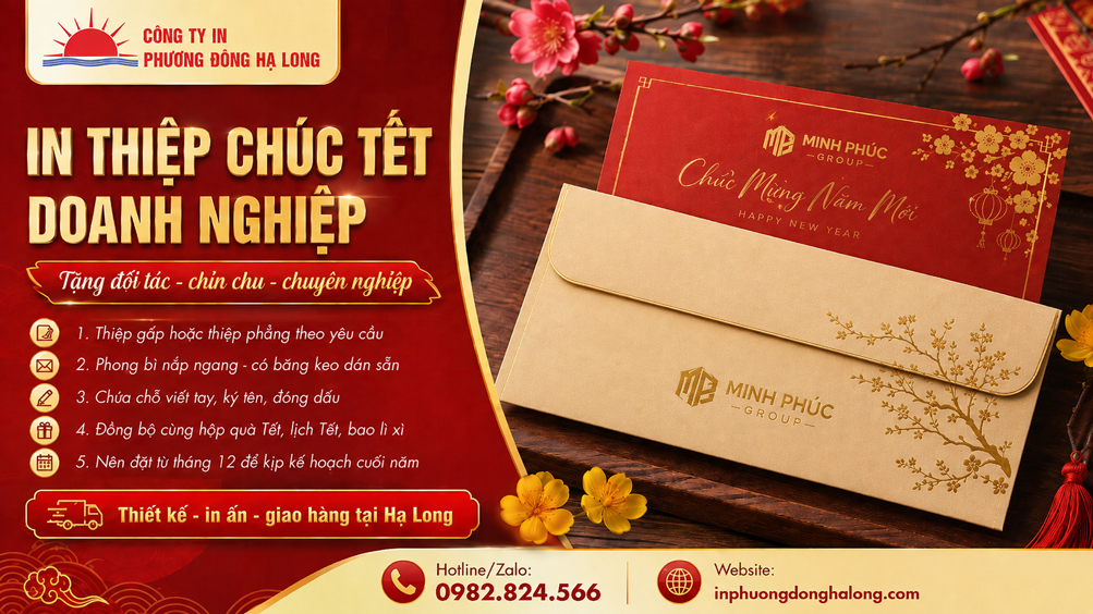 Phong bì nắp ngang có băng keo hai mặt đựng thiệp Tết tại Hạ Long