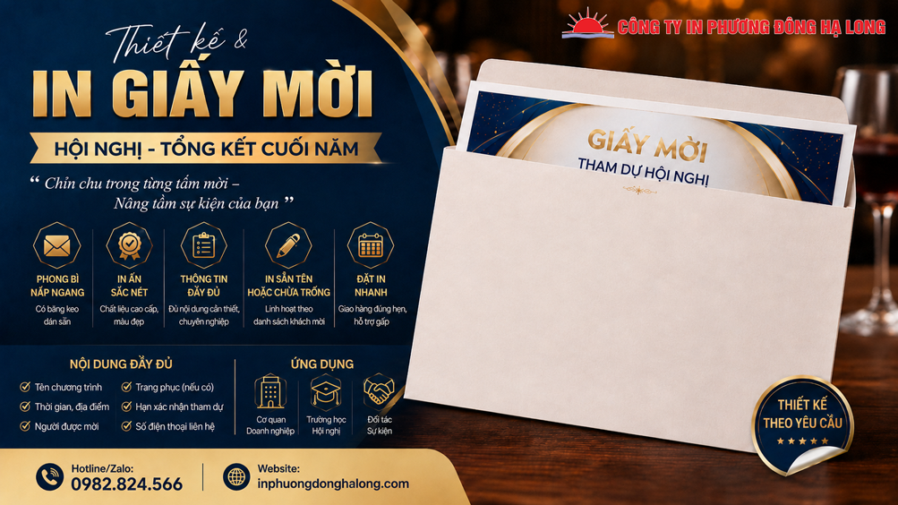 Phong bì nắp ngang có băng keo hai mặt đựng giấy mời tại Hạ Long