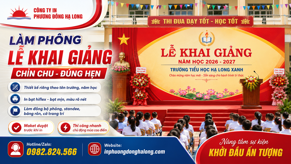 Phông lễ khai giảng trường học in bạt hiflex tại Hạ Long